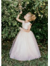 Peach Pink Sequin Tulle V Back Flower Girl Dress Peach Pink Sequin Tulle V Back Flower Girl Dress